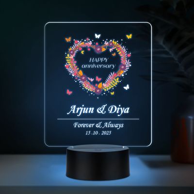 Personalized Heart Shape Couple Night Lamp Custom with Name & Date Bedside Table Lamp Couple Gift Anniversary, Wedding, Marriage, Valentine Day Multicolored Light (Anniversary Gift 1)
